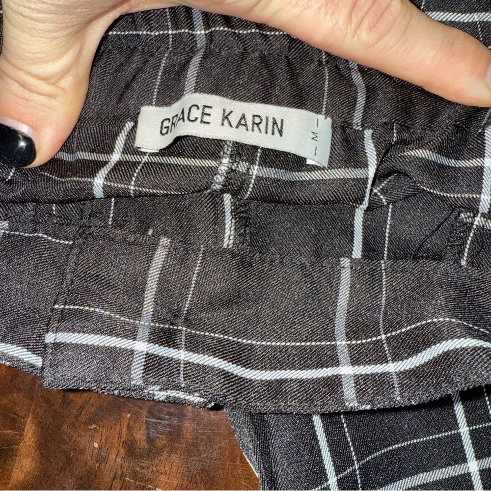 Grace Karin Black and White Dress Pants with Windowpane Pattern - Picture 3 of 8